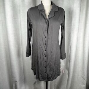 NEW! Faceplant Dreams Bamboo Boyfriend Nightshirt Button Up Earl Grey Medium